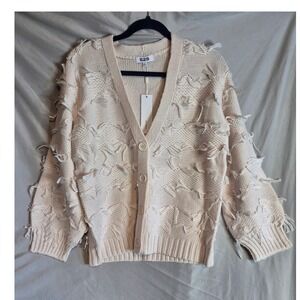 525 America Fringe Knit Cardigan Sweater, Button Front, Neutral Cream,‎ Stylish